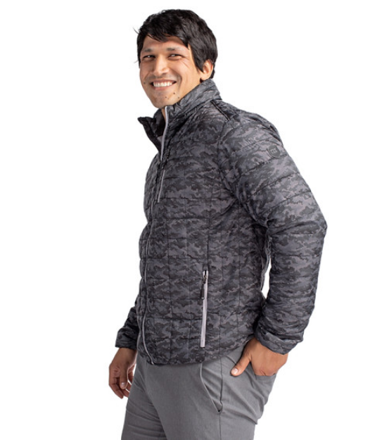 Cutter & Buck Rainier PrimaLoft® Mens Eco Insulated Full Zip Printed Puffer Jacket | Black