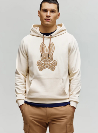 Psycho Bunny Mens Ryder Embroidered Bunny Patch Hoodie | White Cap Grey