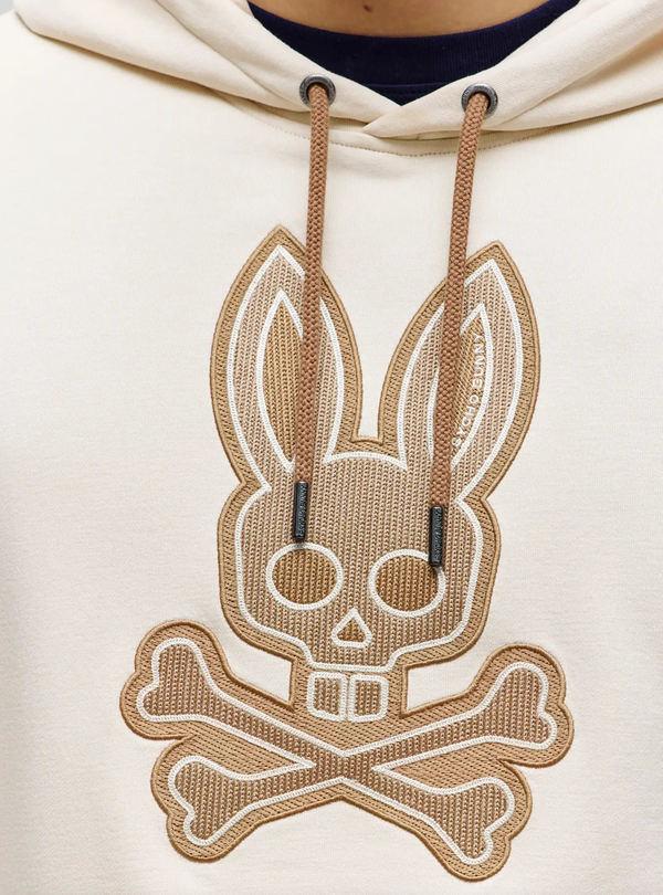 Psycho Bunny Mens Ryder Embroidered Bunny Patch Hoodie | White Cap Grey