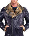 Maceoo Leather Jacket Destroyer Navy