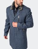 Maceoo Pea Coat Captain Houndstooth Blue