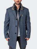 Maceoo Pea Coat Captain Houndstooth Blue