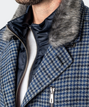 Maceoo Pea Coat Captain Houndstooth Blue