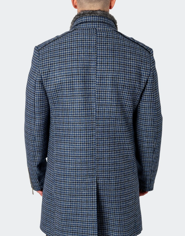 Maceoo Pea Coat Captain Houndstooth Blue