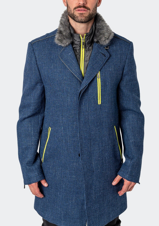 Maceoo Pea Coat Captain Square Blue