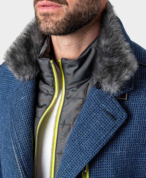 Maceoo Pea Coat Captain Square Blue