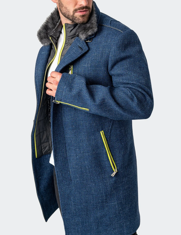 Maceoo Pea Coat Captain Square Blue