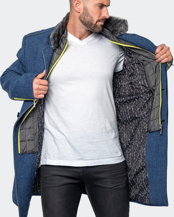 Maceoo Pea Coat Captain Square Blue