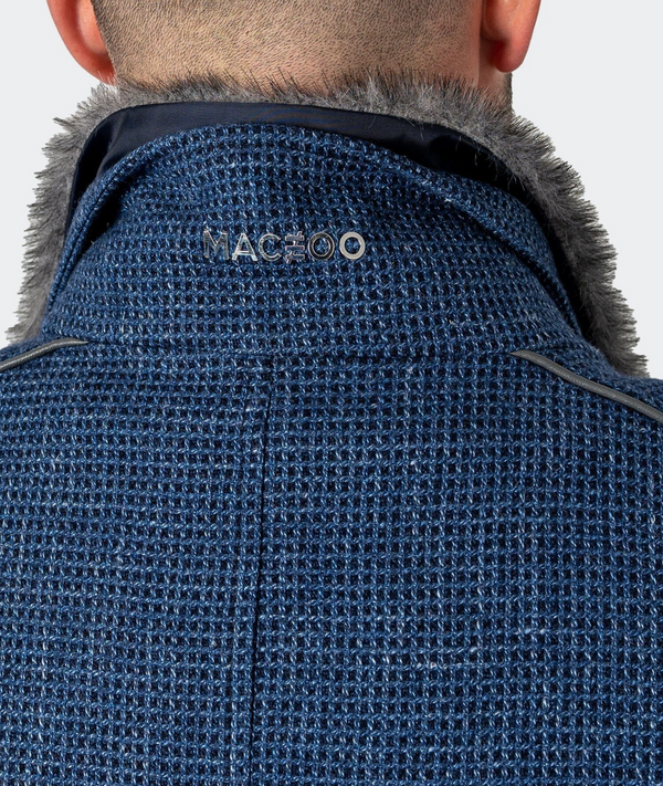 Maceoo Pea Coat Captain Square Blue