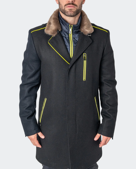 Maceoo Pea Coat Captain Volt Black