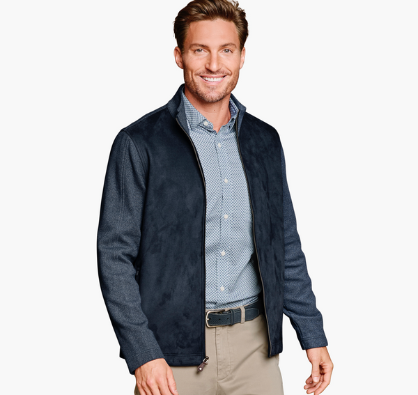 Johnston & Murphy Faux-Suede Full-Zip | Navy