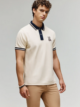 Psycho Bunny Men's Wade Pique Polo | White Cap Grey