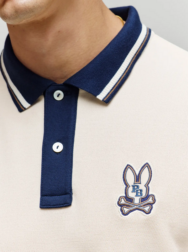 Psycho Bunny Men's Wade Pique Polo | White Cap Grey
