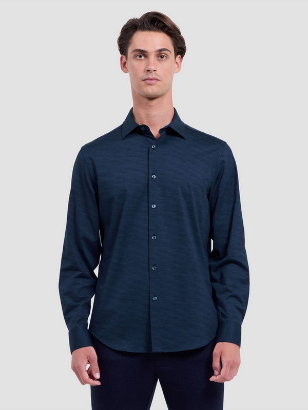 Bugatchi James Herringbone OoohCotton® Shirt | Navy