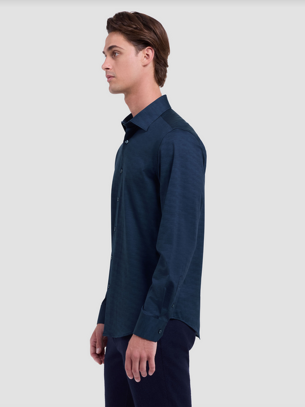 Bugatchi James Herringbone OoohCotton® Shirt | Navy
