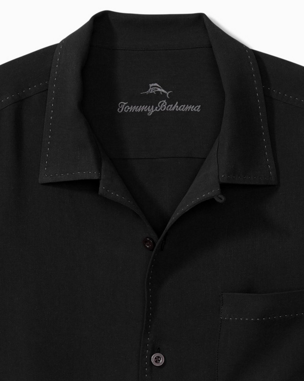 Tommy Bahama Hawaiian Herringbone Silk Camp Shirt | Black