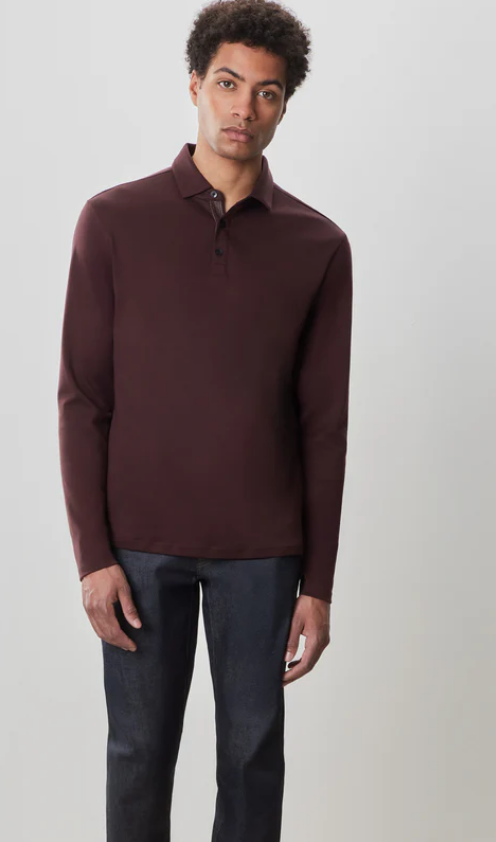 Robert Barakett Long Sleeve Herringbone Polo | Bordeaux