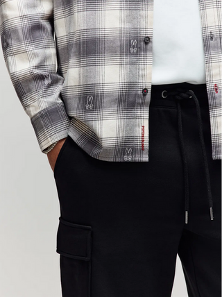 Psycho Bunny  Men's Kurt Plaid Flannel Shirt | Blackend Pearl