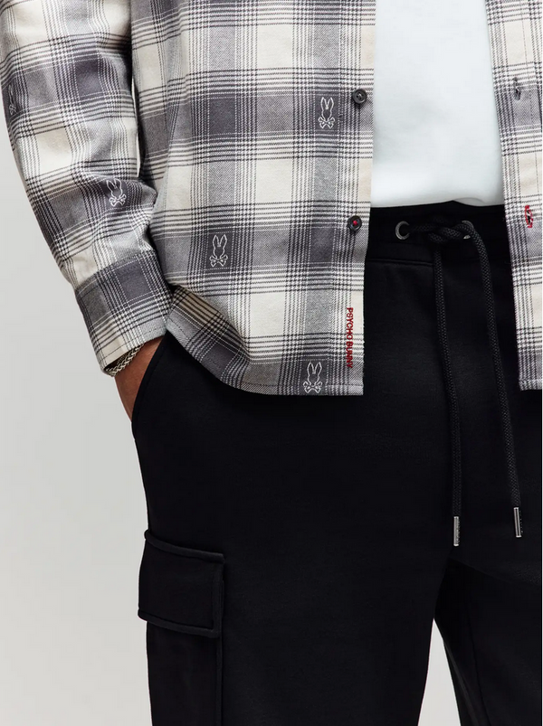 Psycho Bunny  Men's Kurt Plaid Flannel Shirt | Blackend Pearl