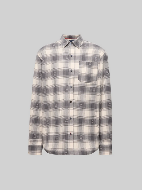 Psycho Bunny  Men's Kurt Plaid Flannel Shirt | Blackend Pearl