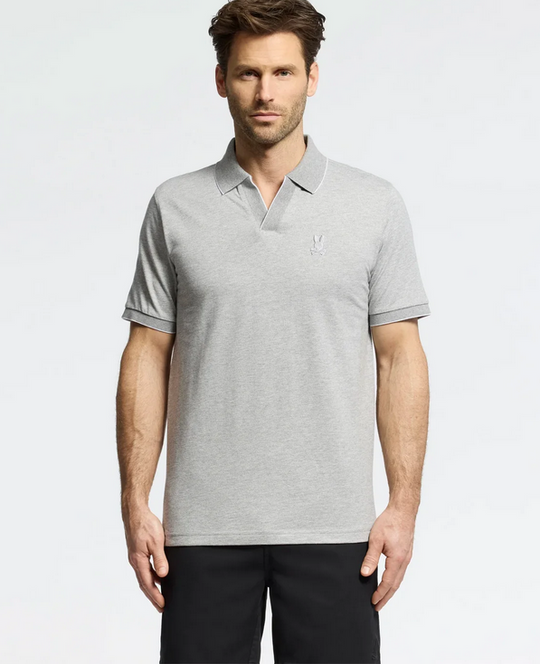 Psycho Bunny Men's Mackay Jacquard Johnny Collar Polo | Heather Stone
