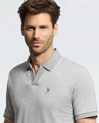 Psycho Bunny Men's Mackay Jacquard Johnny Collar Polo | Heather Stone