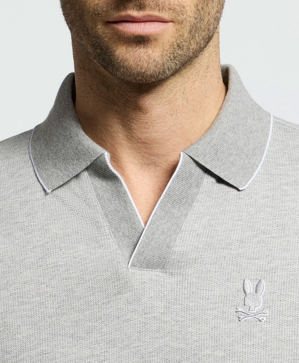 Psycho Bunny Men's Mackay Jacquard Johnny Collar Polo | Heather Stone