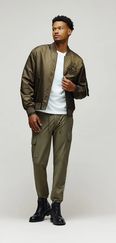 Psycho Bunny Men's David Oversized Satin Bomber | Dark Green