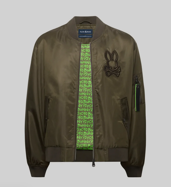 Psycho Bunny Men's David Oversized Satin Bomber | Dark Green