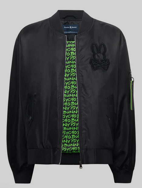 Psycho Bunny Men's David Oversized Satin Bomber | Black