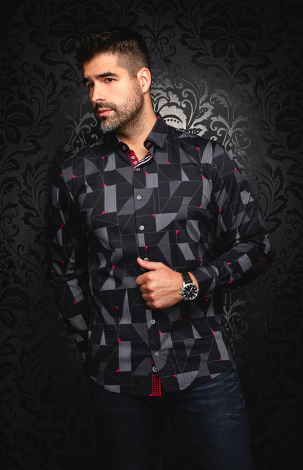 Au Noir 360° Stretch Shirt Long Sleeve | FRANK, Black Red