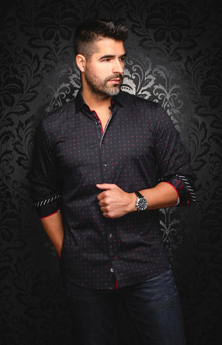 Au Noir 360° Stretch Shirt Long Sleeve  CLYDE, Black Red