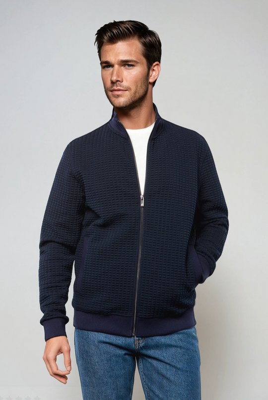 7 Downie St. Waffle Full Zip Sweater | Navy