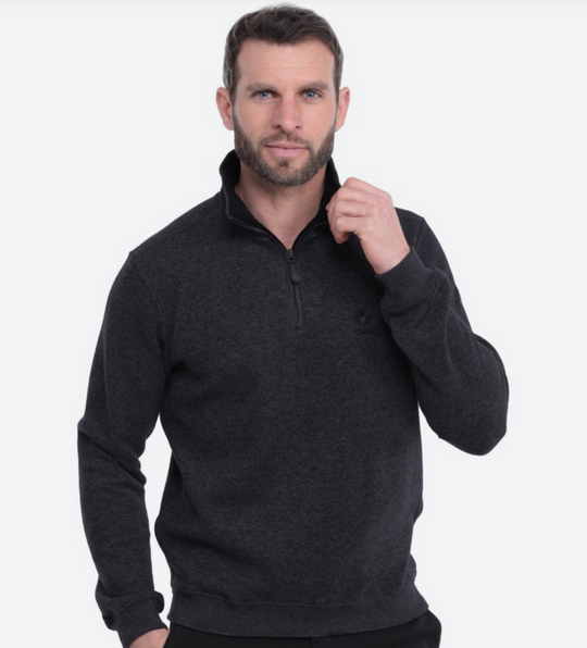Ethnic Blue Zip Neck SIGNATURE Sweater | Charcoal