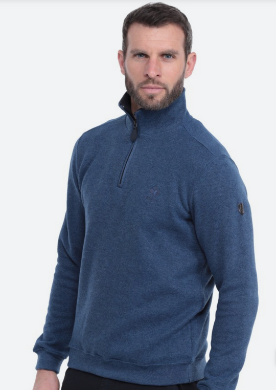 Ethnic Blue Zip Neck SIGNATURE Sweater| Dark Blue