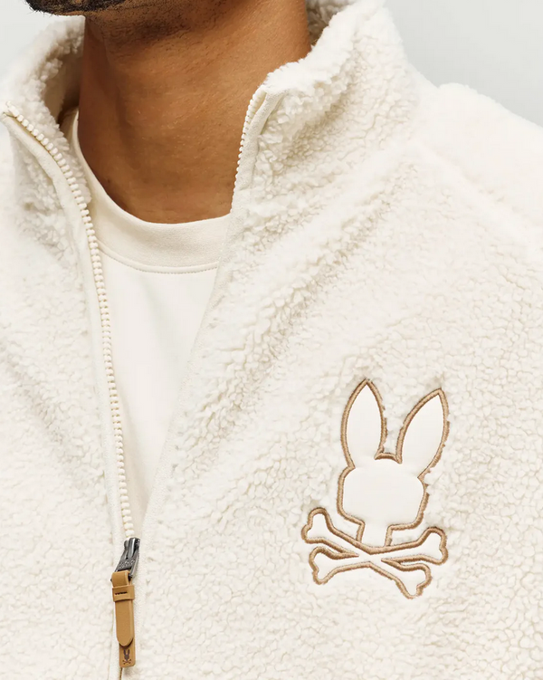Psycho Bunny Men's Riley Sherpa Full Zip | White Cap Grey