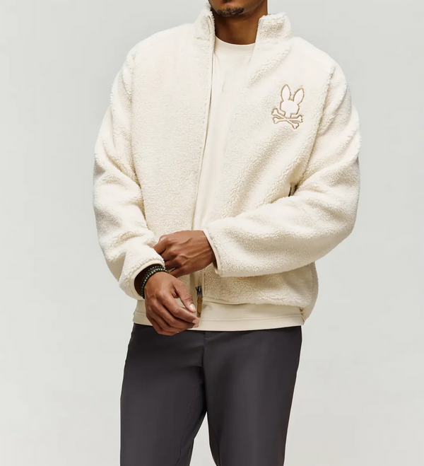 Psycho Bunny Men's Riley Sherpa Full Zip | White Cap Grey