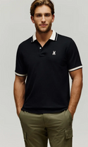 Psycho Bunny Men's Indigo Textured Collar Pique Polo | Black