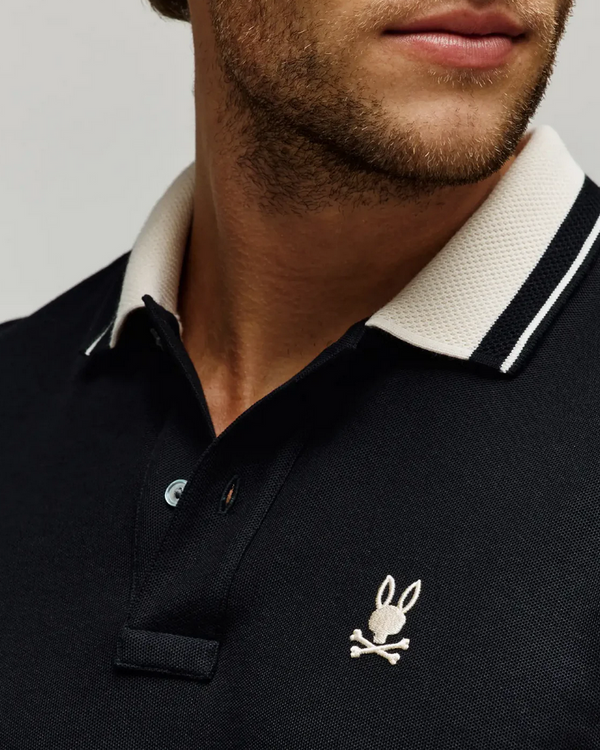 Psycho Bunny Men's Indigo Textured Collar Pique Polo | Black