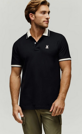 Psycho Bunny Men's Indigo Textured Collar Pique Polo | Black