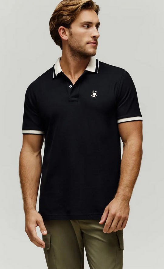 Psycho Bunny Men's Indigo Textured Collar Pique Polo | Black