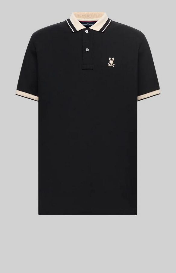 Psycho Bunny Men's Indigo Textured Collar Pique Polo | Black