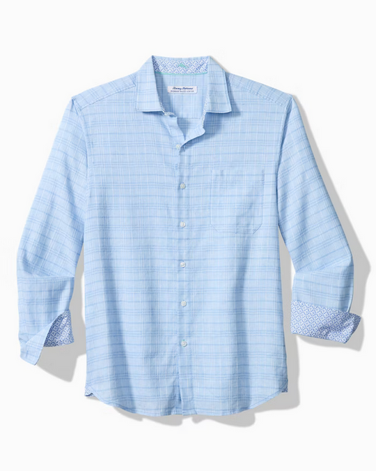 Tommy Bahama Barbados Breeze Playa Plaid Stretch-Linen Shirt | Aqua Ice