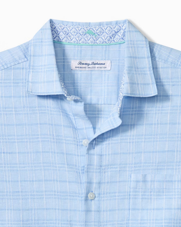 Tommy Bahama Barbados Breeze Playa Plaid Stretch-Linen Shirt | Aqua Ice