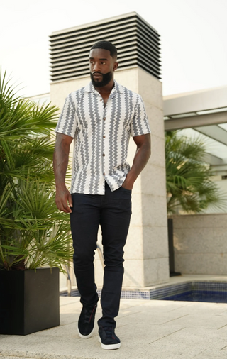 Au Noir Open-Collar Shirt | RAJ-T, White Navy