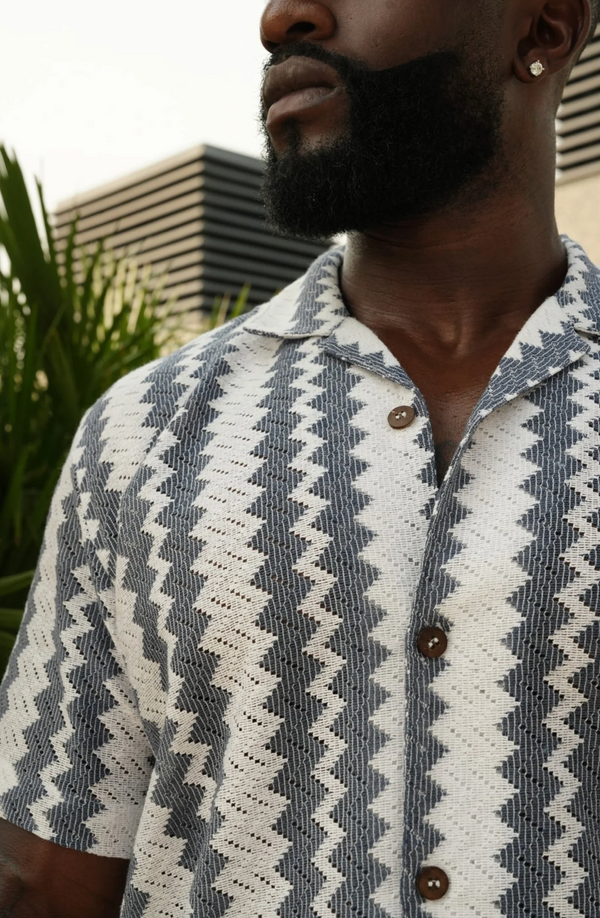 Au Noir Open-Collar Shirt | RAJ-T, White Navy