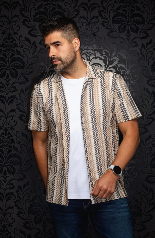 Au Noir Open Collar Shirt | RAJ-T, Greige Grey