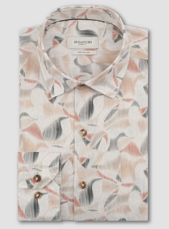 Bugatchi Long Sleeve Shirt Julian Linen Shaped Fit | Desert