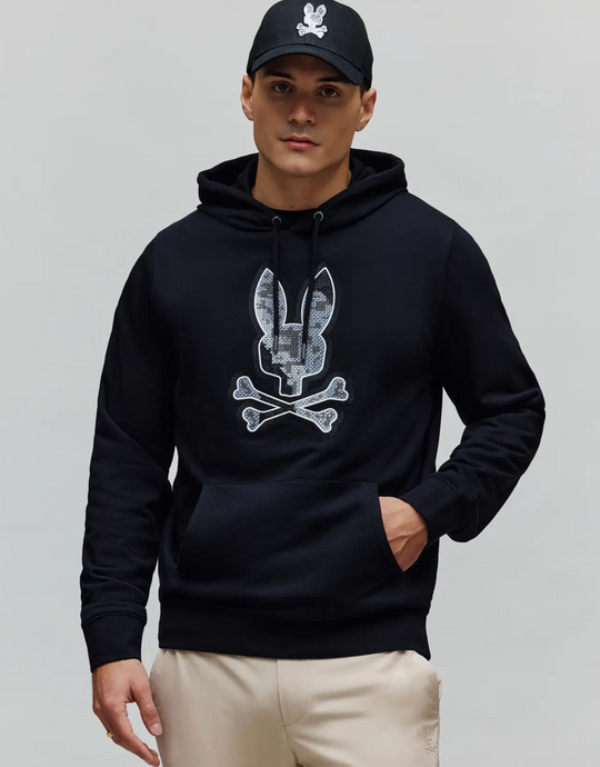 Psycho Bunny Mens Olivier Embroidered Hoodie | Black
