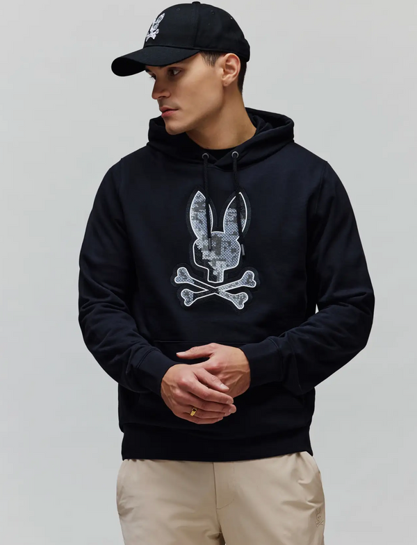 Psycho Bunny Mens Olivier Embroidered Hoodie | Black